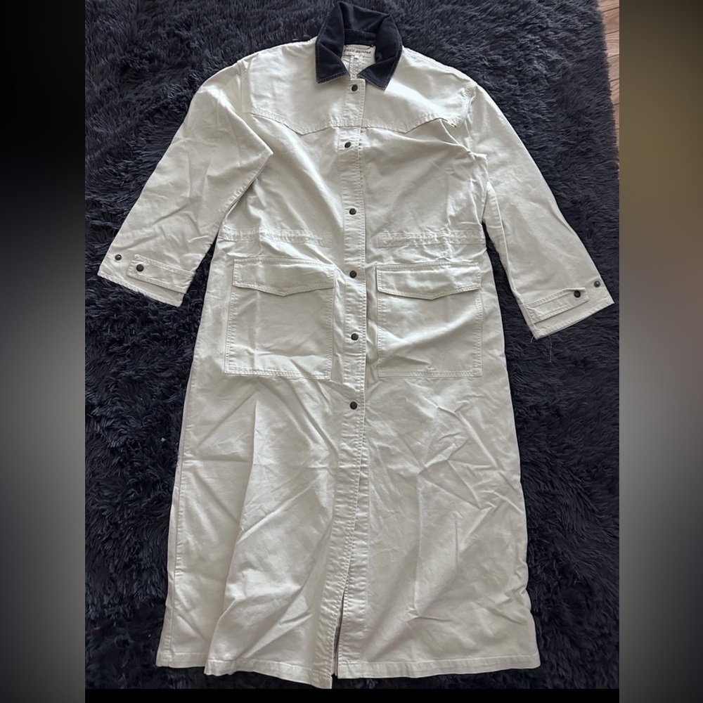 Free People Beige Hunter Duster Chore Coat Barn Trench Size Large NWOT
